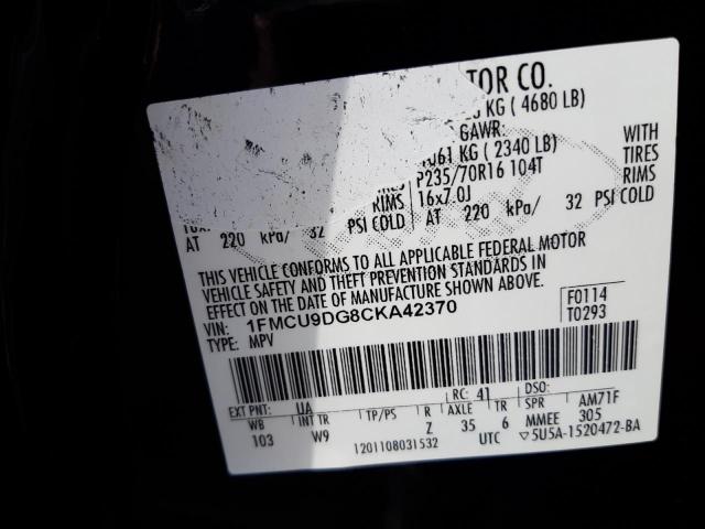 Zdjęcie 10 z aukcji – 2012 FORD ESCAPE XLT z VIN 1FMCU9DG8CKA42370