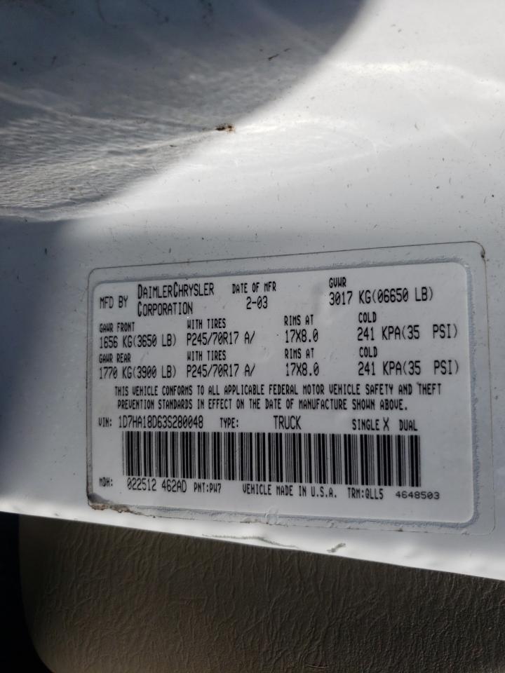 Foto 10 de la subasta – 2003 DODGE RAM 1500 S con VIN 1D7HA18D63S280048