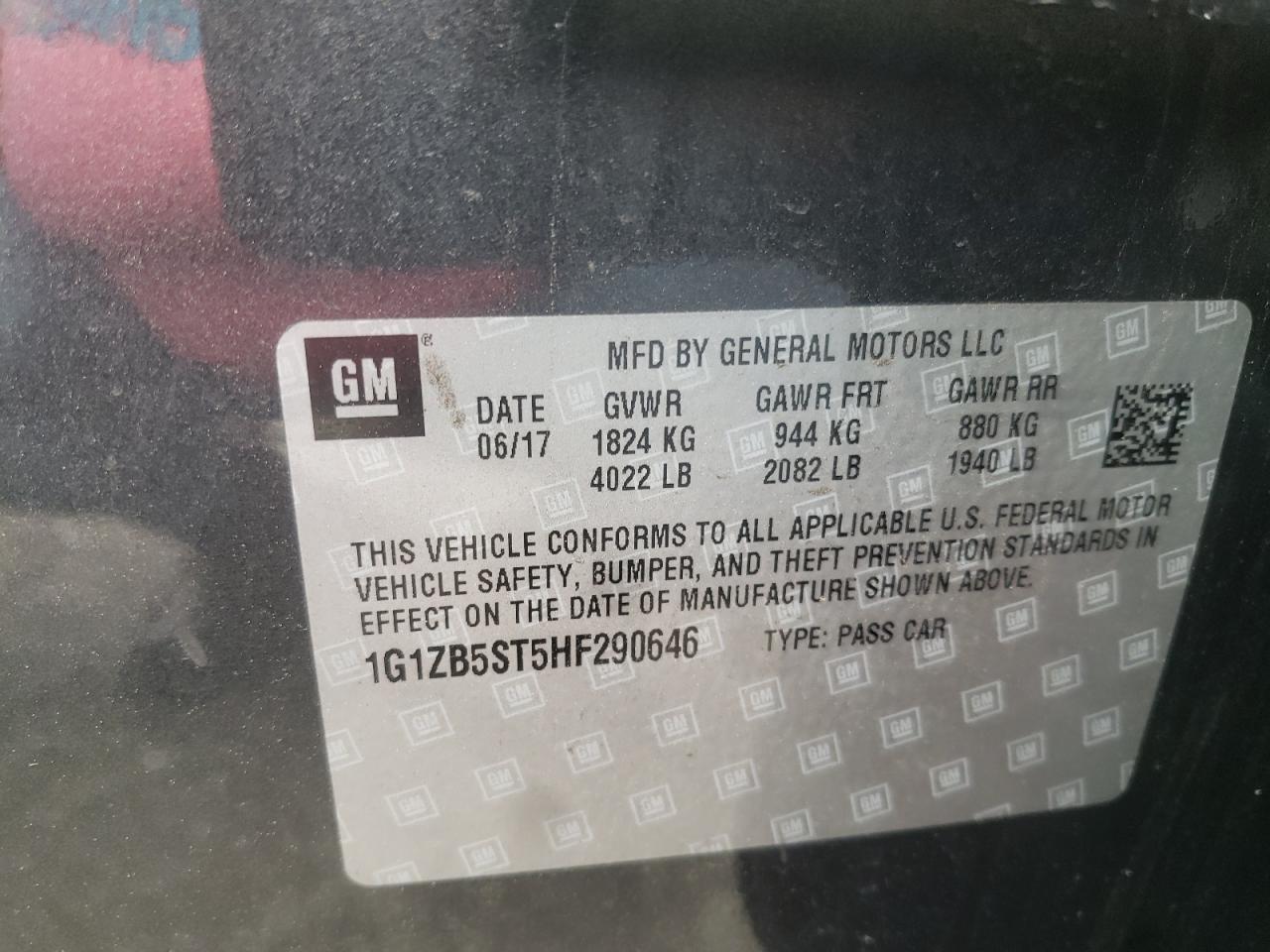 Photo 10 from auction – 2017 CHEVROLET MALIBU LS with VIN 1G1ZB5ST5HF290646
