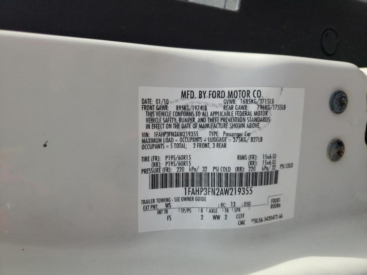 Photo 10 from auction – 2008 FORD FOCUS SE with VIN 1FAHP35N38W123018