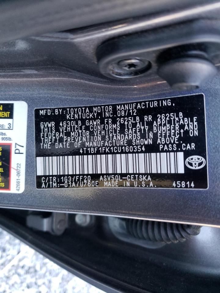Photo 10 from auction – 2012 TOYOTA CAMRY BASE with VIN 4T1BF1FK1CU160354