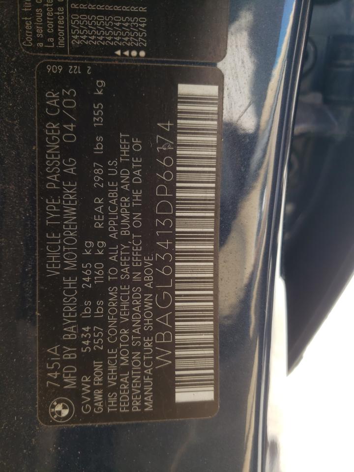 Photo 10 from auction – 2003 BMW 745 I with VIN WBAGL63413DP66174