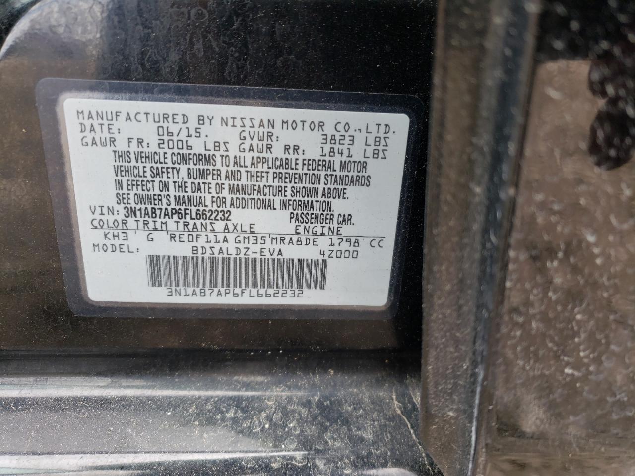 Photo 10 from auction – 2015 NISSAN SENTRA S with VIN 3N1AB7AP6FL662232