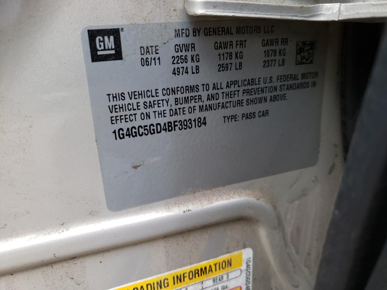 Photo 10 from auction – 2011 BUICK LACROSSE C with VIN 1G4GC5GD4BF393184