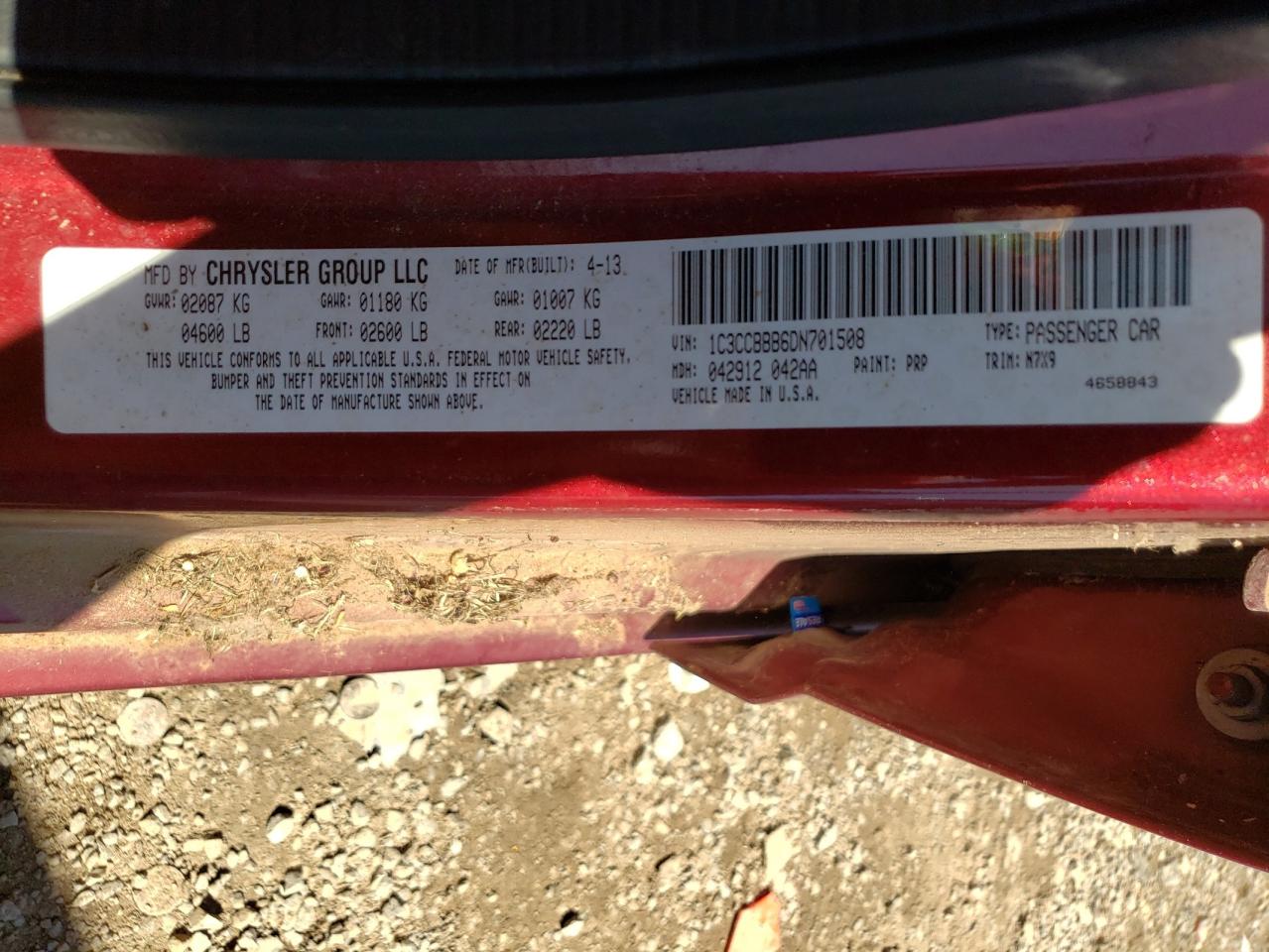 Photo 10 from auction – 2013 CHRYSLER 200 TOURIN with VIN 1C3CCBBB6DN701508