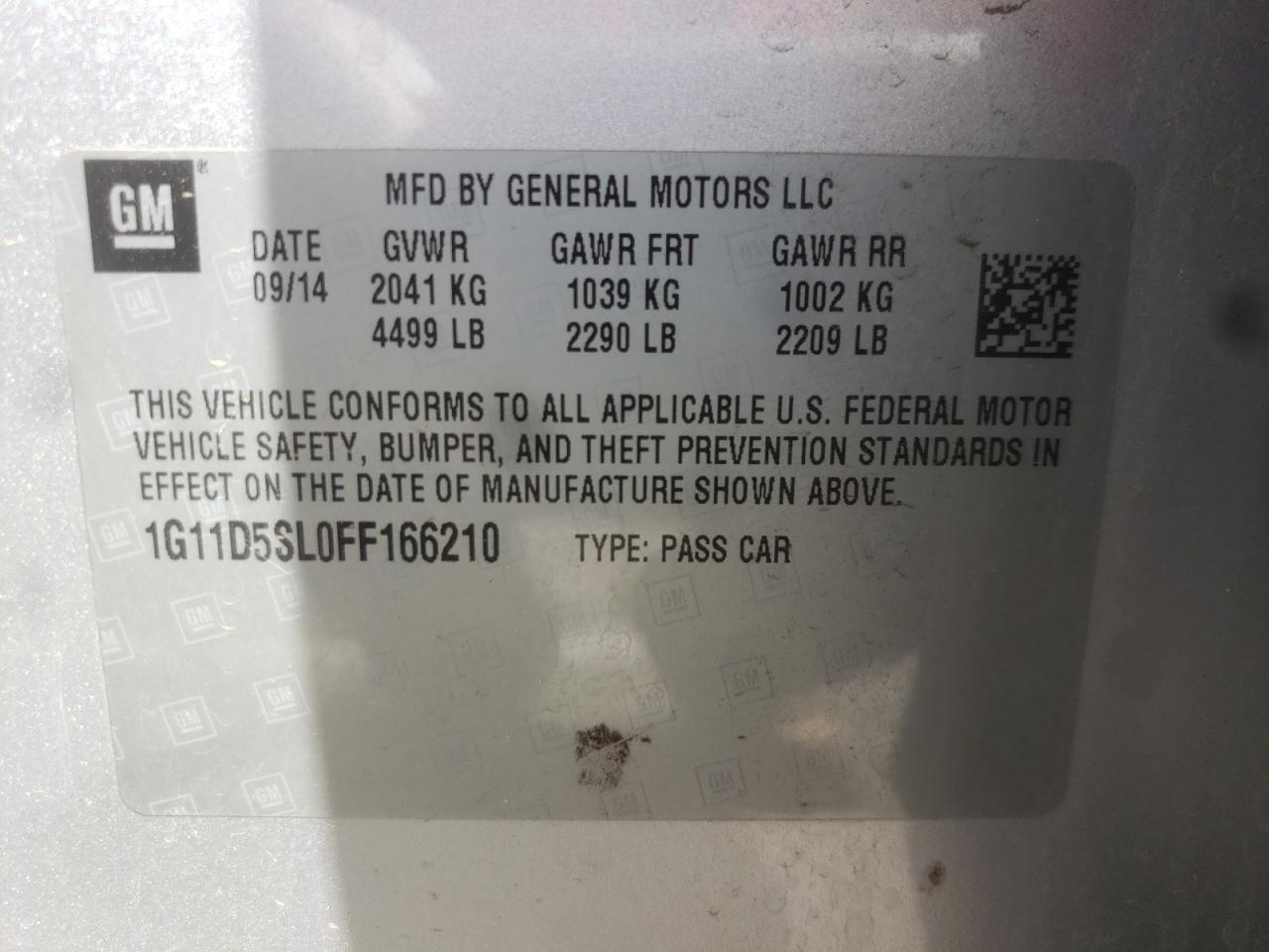 Photo 10 from auction – 2015 CHEVROLET MALIBU 2LT with VIN 1G11D5SL0FF166210
