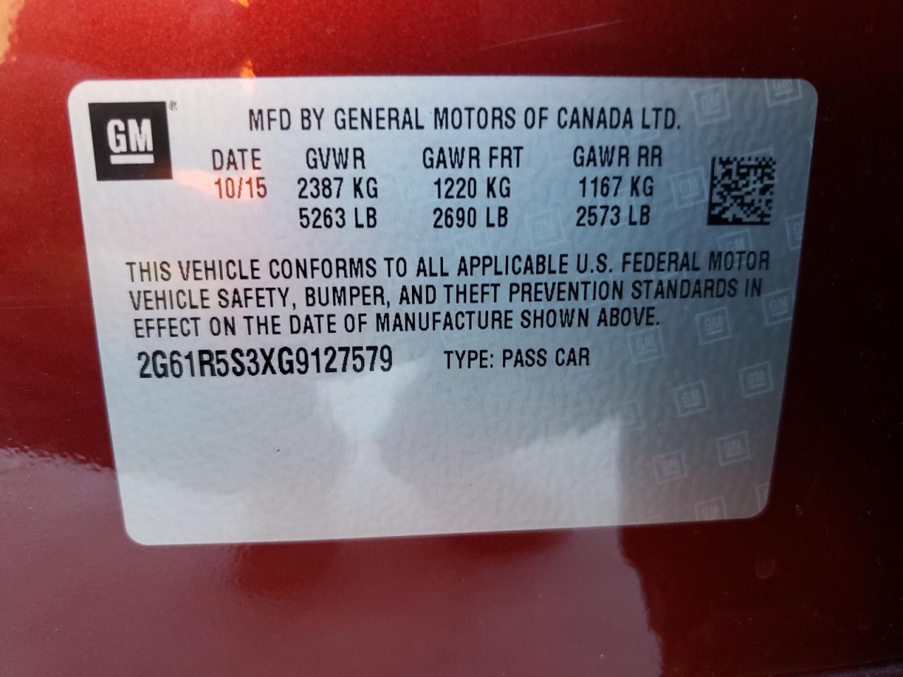 Photo 10 from auction – 2016 CADILLAC XTS PREMIU with VIN 2G61R5S3XG9127579