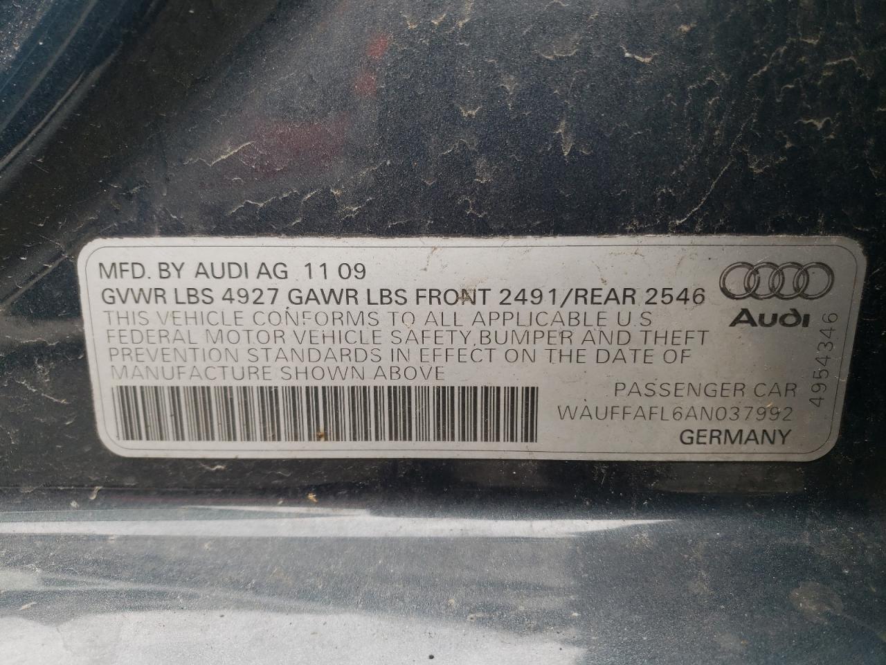 Photo 10 from auction – 2010 AUDI A4 PREMIUM with VIN WAUFFAFL6AN037992
