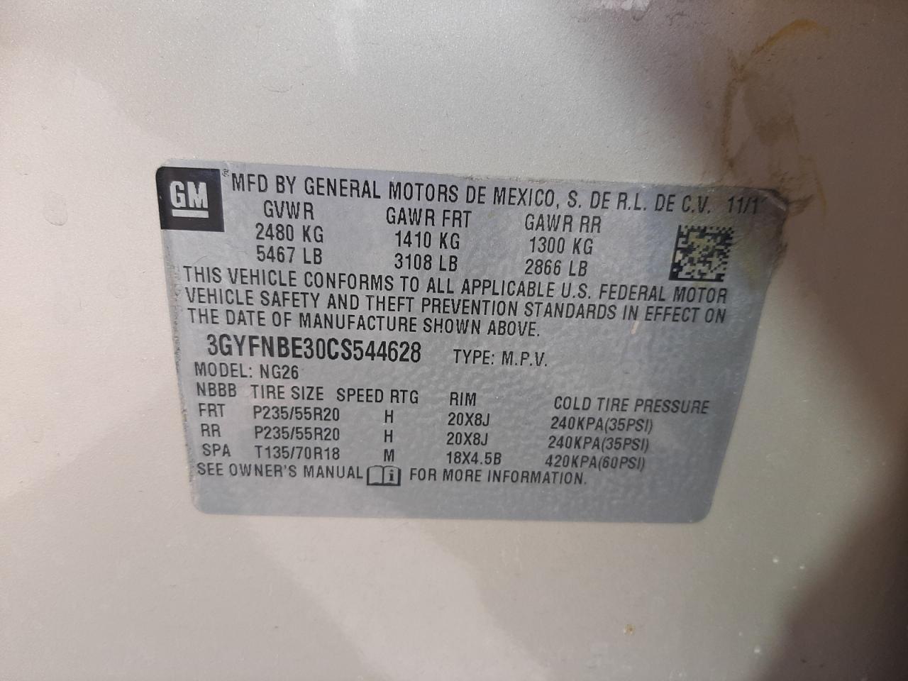 Photo 10 from auction – 2012 CADILLAC SRX PERFOR with VIN 3GYFNBE30CS544628