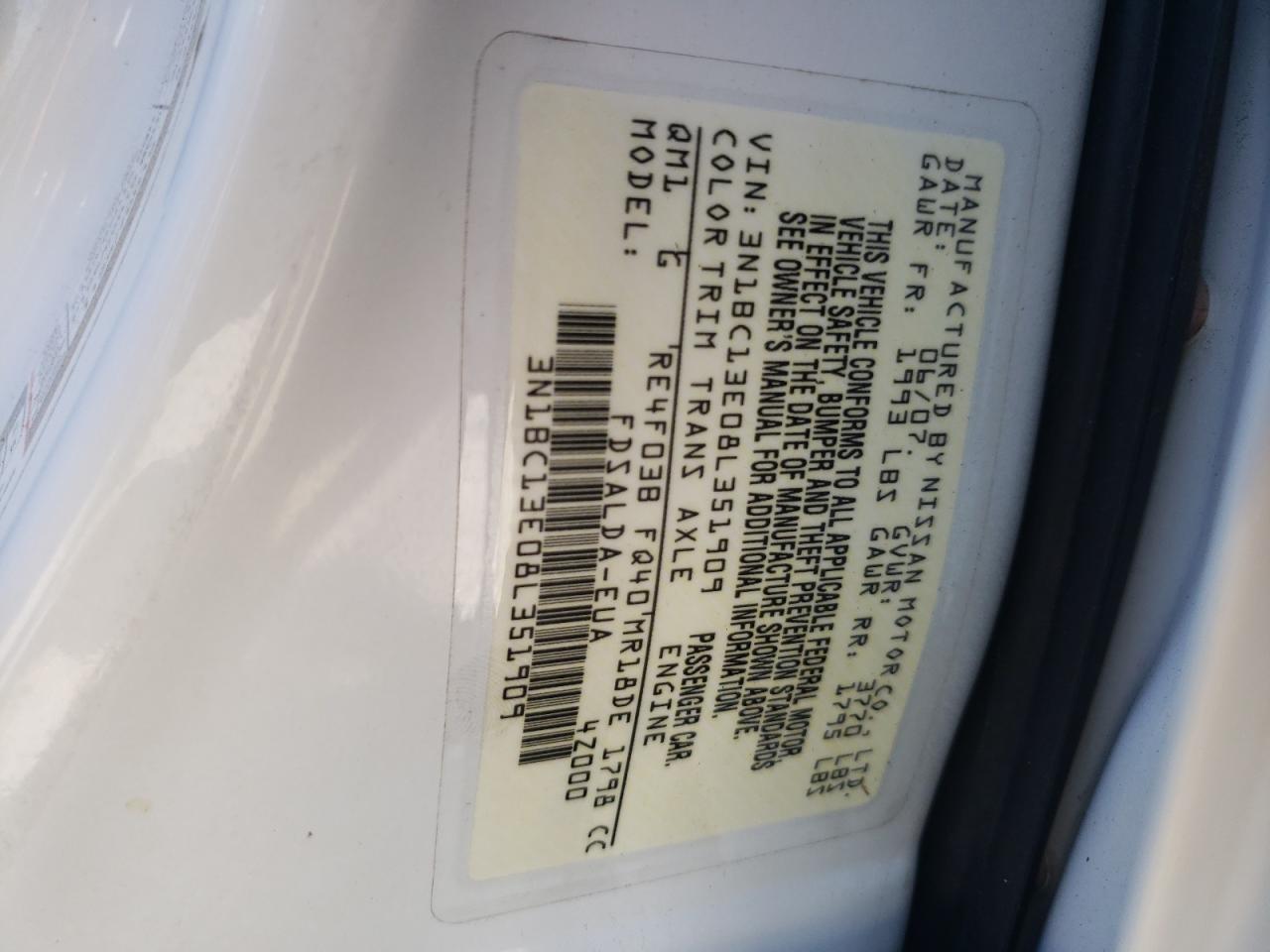 Photo 10 from auction – 2008 NISSAN VERSA S with VIN 3N1BC13E08L351909