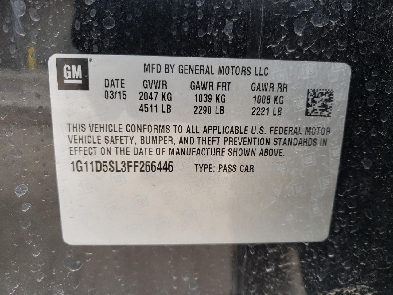 Photo 11 from auction – 2015 CHEVROLET MALIBU 2LT with VIN 1G11D5SL3FF266446