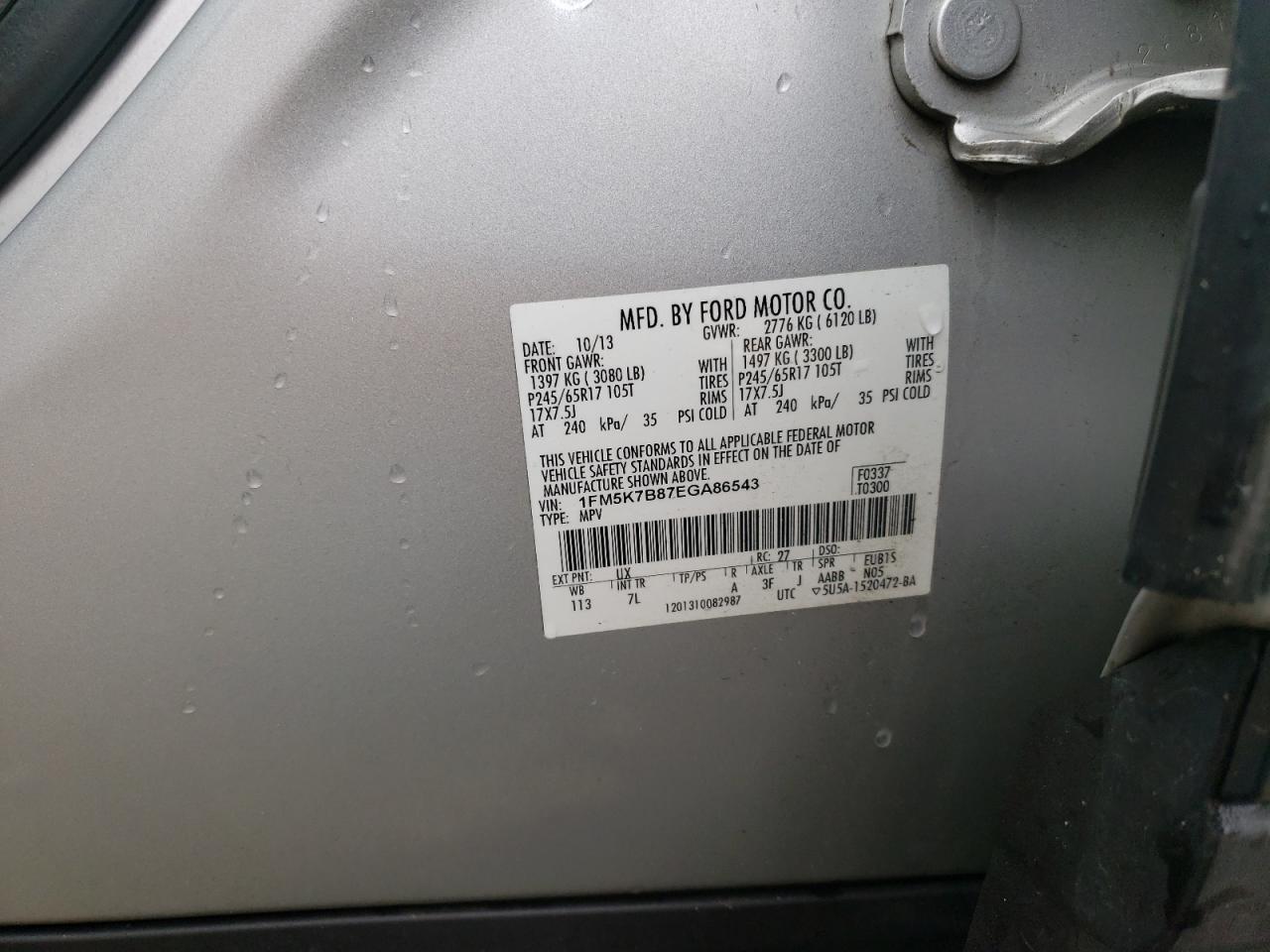 Photo 10 from auction – 2014 FORD EXPLORER with VIN 1FM5K7B87EGA86543
