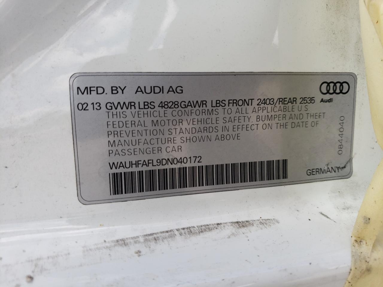 Photo 10 from auction – 2013 AUDI A4 PREMIUM with VIN WAUHFAFL9DN040172