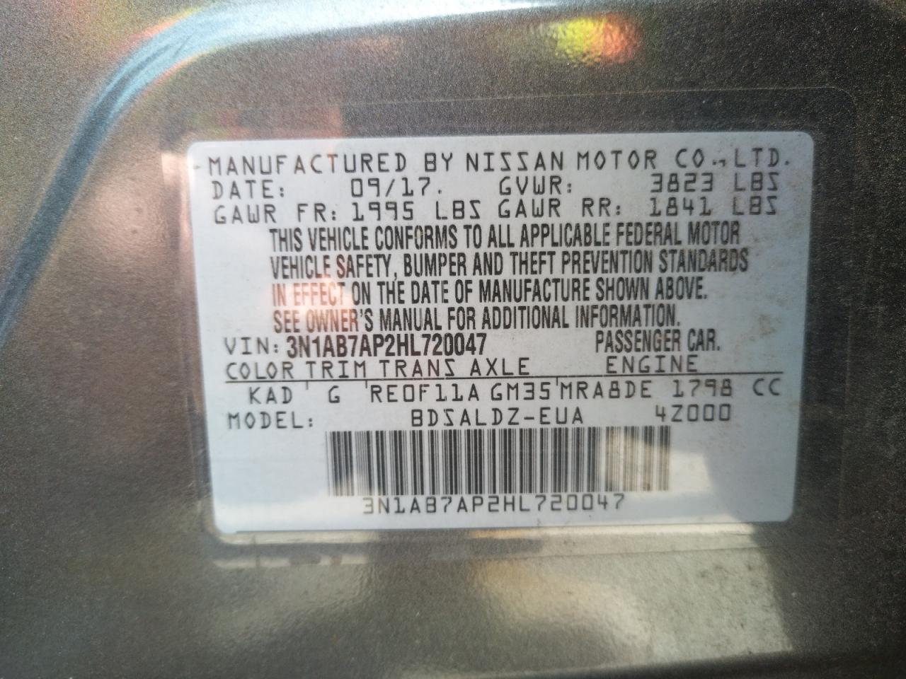 Photo 10 from auction – 2017 NISSAN SENTRA S with VIN 3N1AB7AP2HL720047