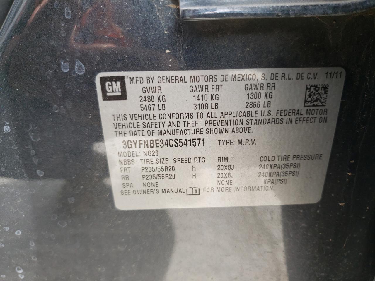 Photo 10 from auction – 2012 CADILLAC SRX PERFOR with VIN 3GYFNBE34CS541571
