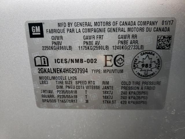 Photo 10 from auction – 2017 GMC TERRAIN SL with VIN 2GKALNEK4H6297994