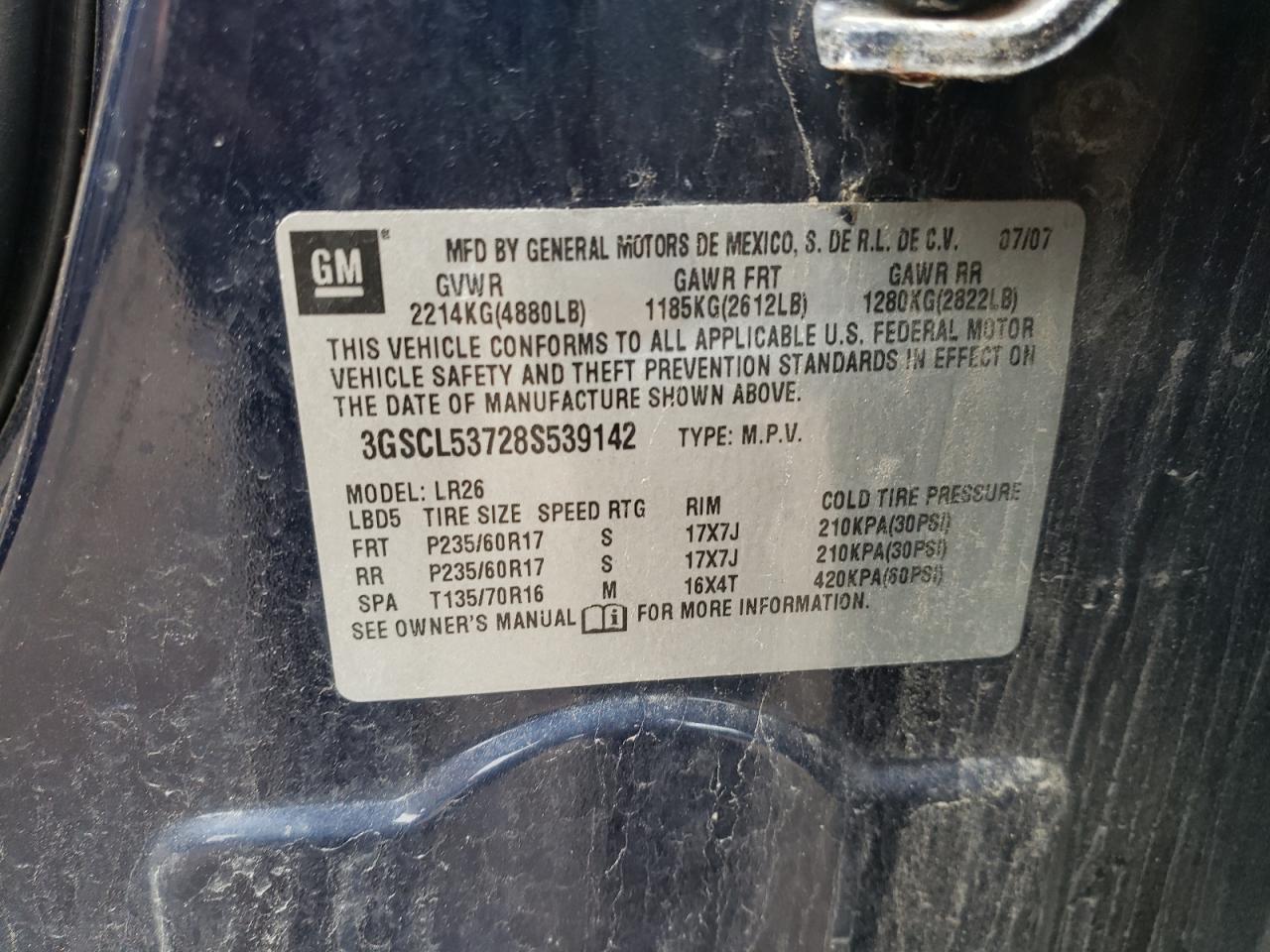 Photo 10 from auction – 2008 SATURN VUE XR with VIN 3GSCL53728S539142
