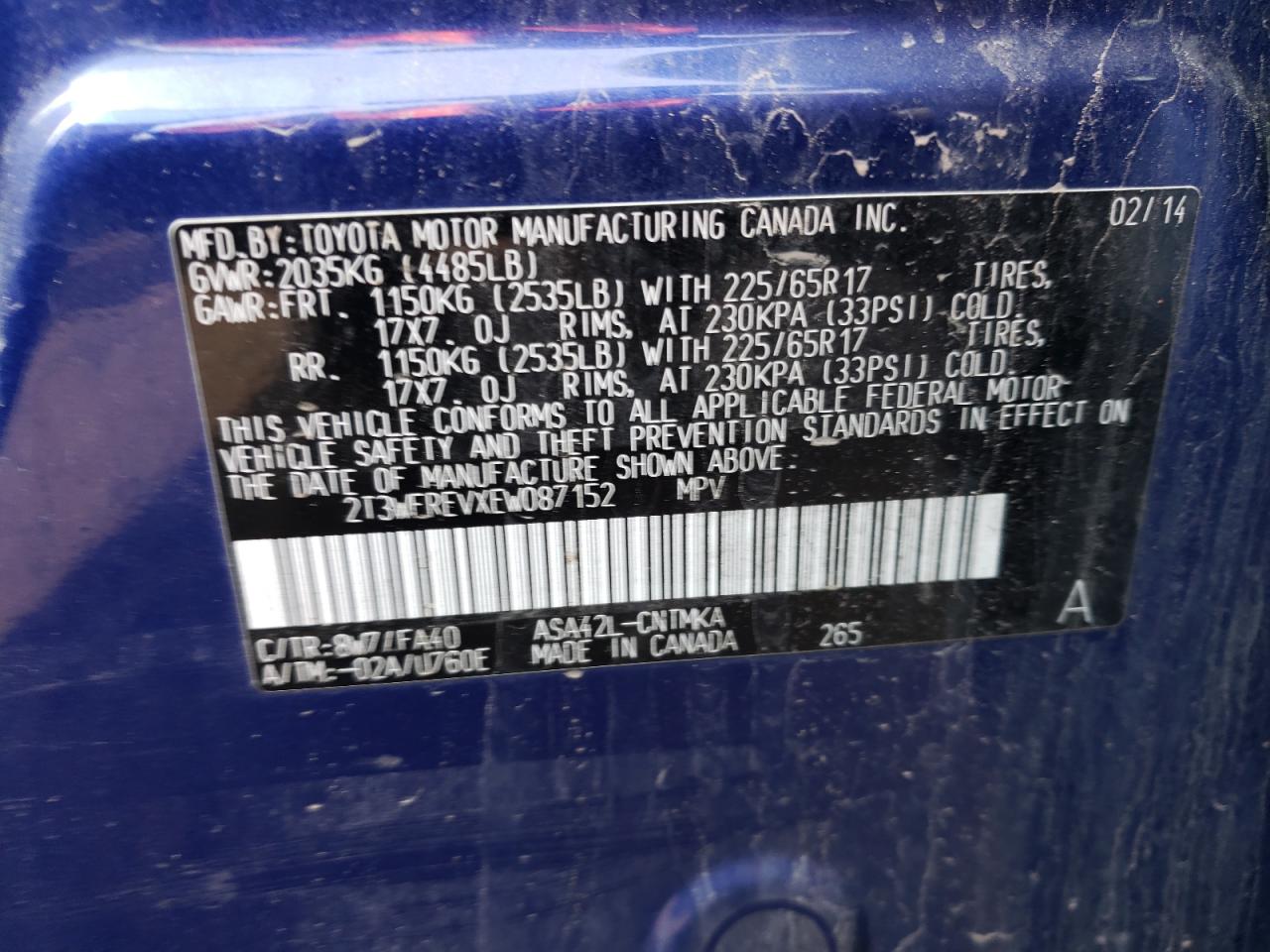 Photo 10 from auction – 2014 TOYOTA RAV4 XLE with VIN 2T3WFREVXEW087152