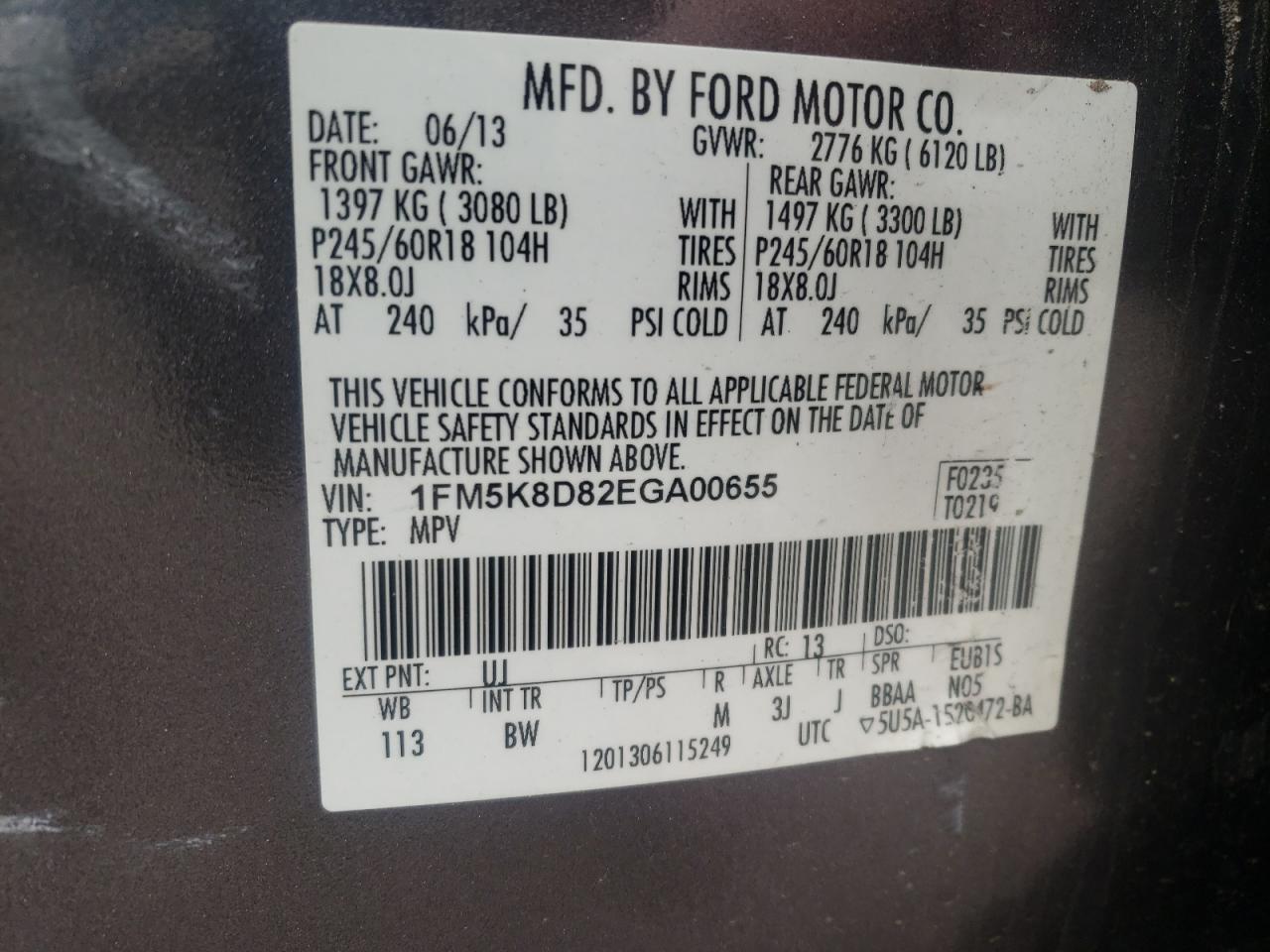 Photo 10 from auction – 2014 FORD EXPLORER X with VIN 1FM5K8D82EGA00655