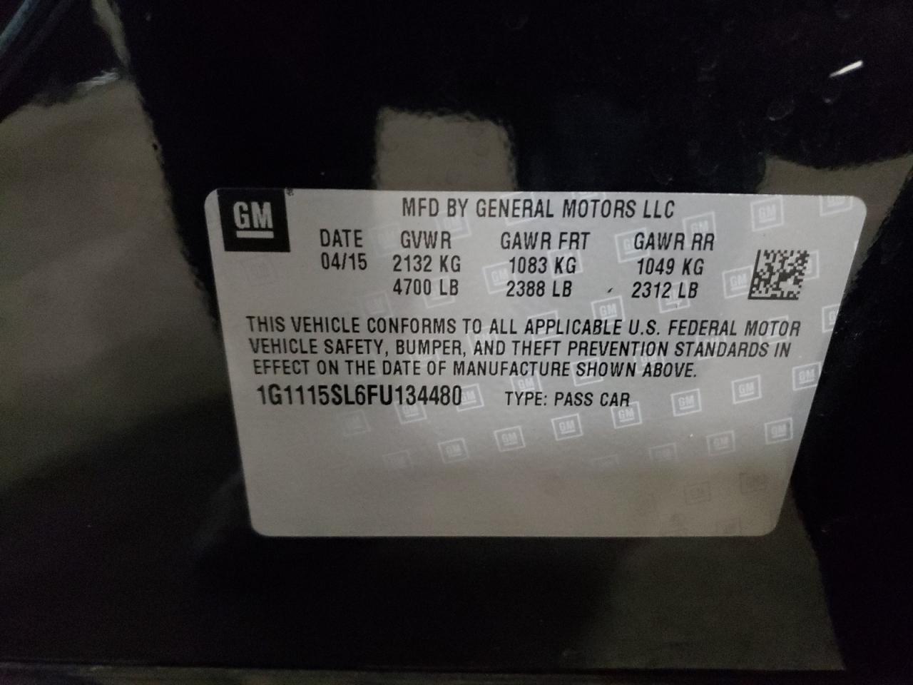 Photo 10 from auction – 2015 CHEVROLET IMPALA LT with VIN 1G1115SL6FU134480