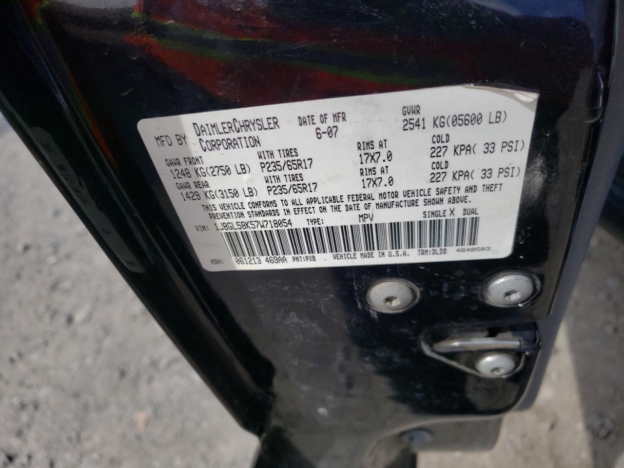 Photo 10 from auction – 2007 JEEP LIBERTY LI with VIN 1J8GL58K57W718054