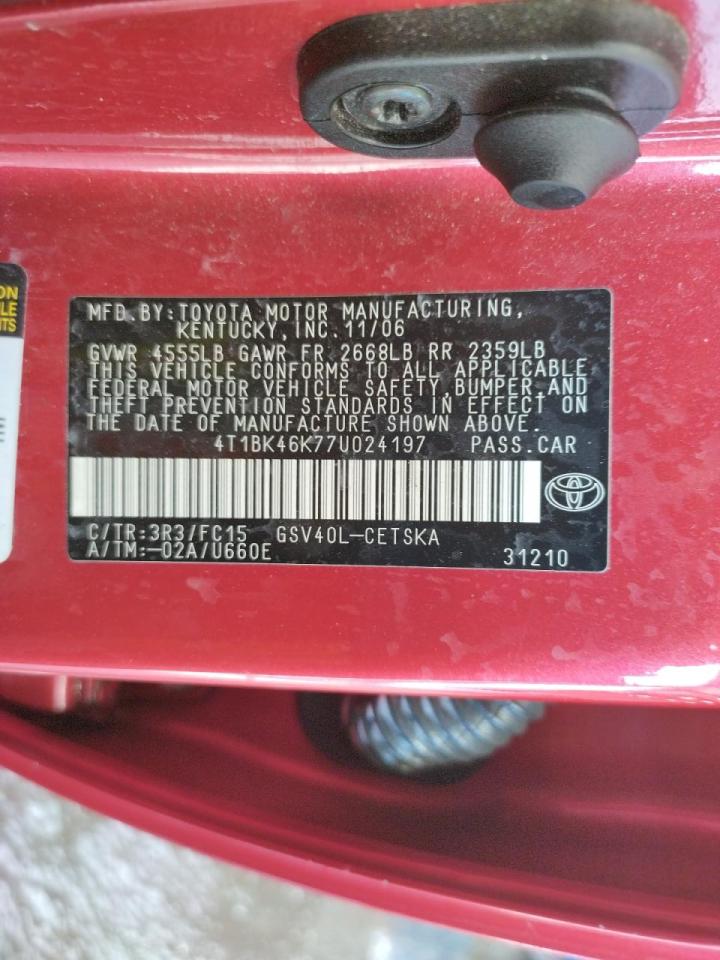 Photo 10 from auction – 2007 TOYOTA CAMRY LE with VIN 4T1BK46K77U024197