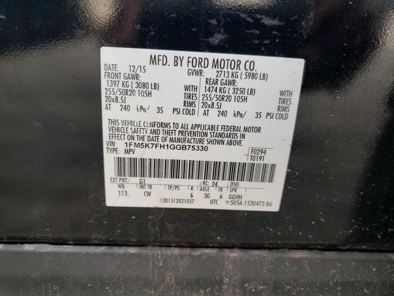 Photo 10 from auction – 2016 FORD EXPLORER L with VIN 1FM5K7FH1GGB75330