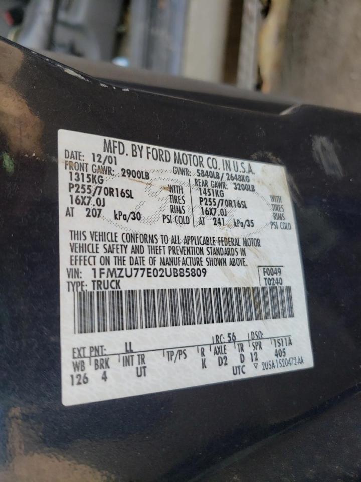 Photo 10 from auction – 2002 FORD EXPLORER S with VIN 1FMZU77E02UB85809