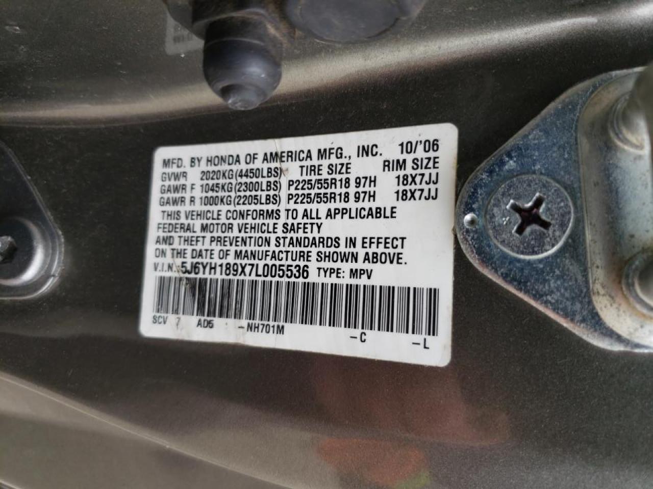 Photo 10 from auction – 2007 HONDA ELEMENT SC with VIN 5J6YH189X7L005536
