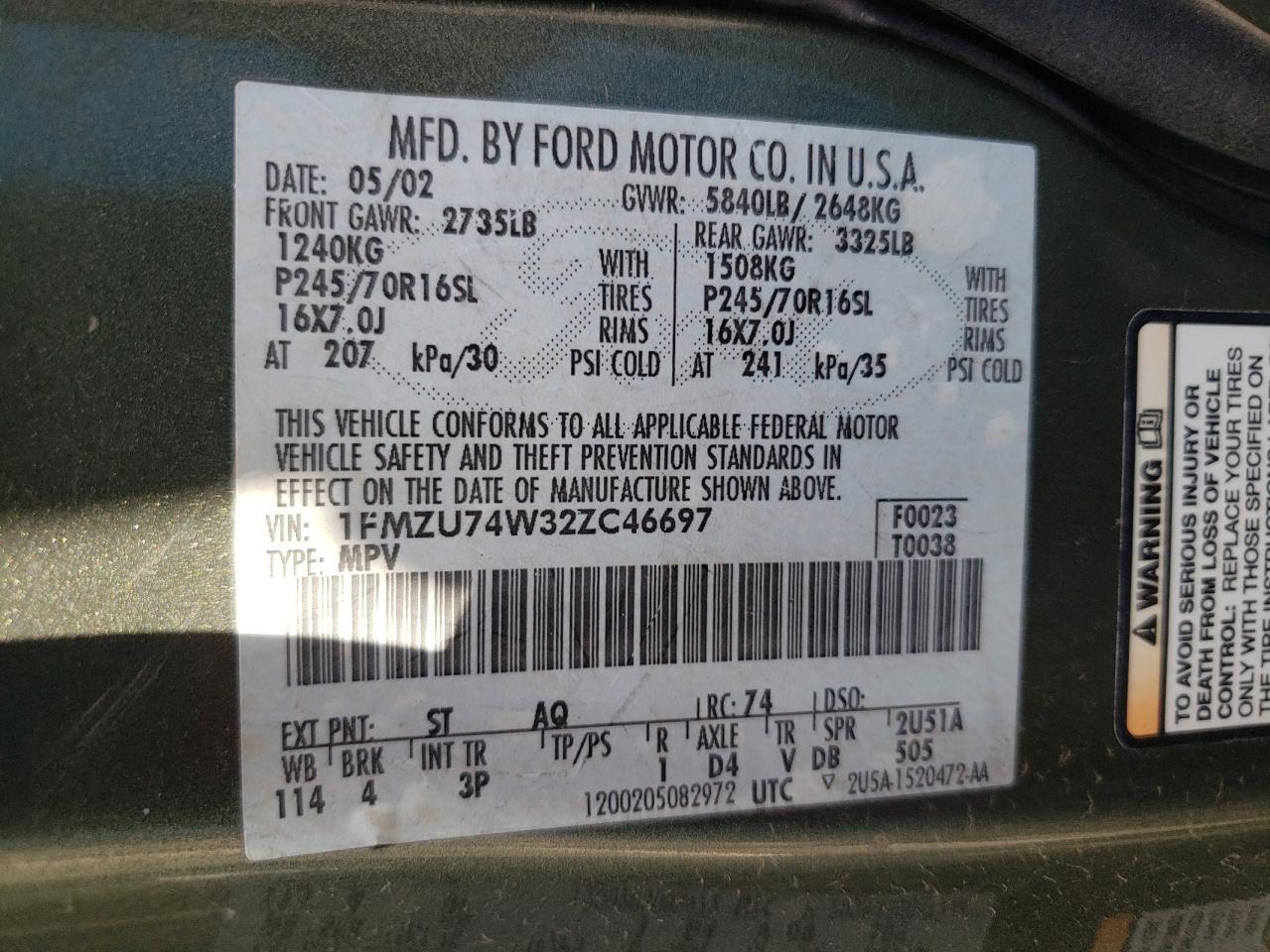 Photo 10 from auction – 2002 FORD EXPLORER E with VIN 1FMZU74W32ZC46697
