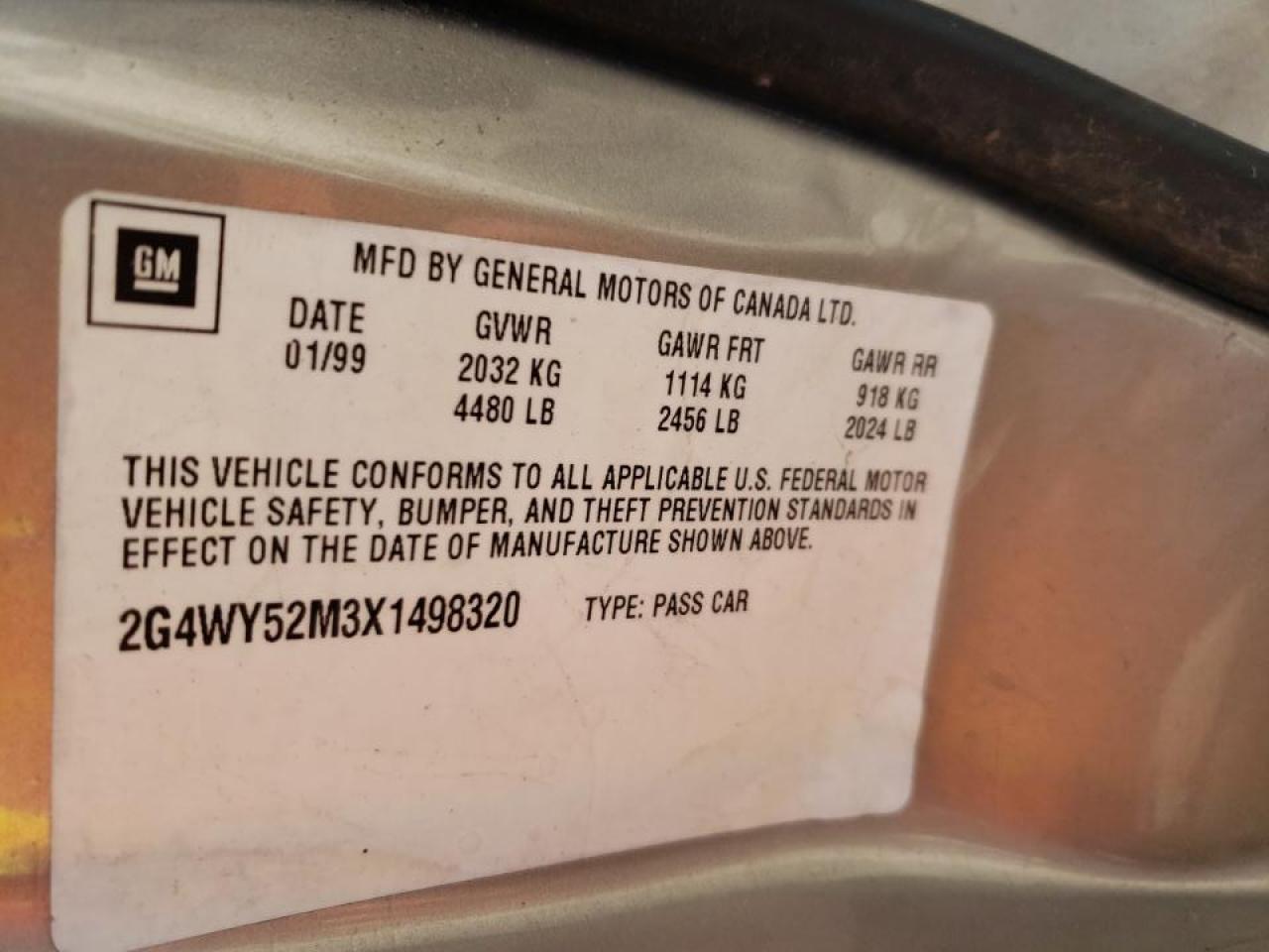 Photo 10 from auction – 1999 BUICK CENTURY LI with VIN 2G4WY52M3X1498320