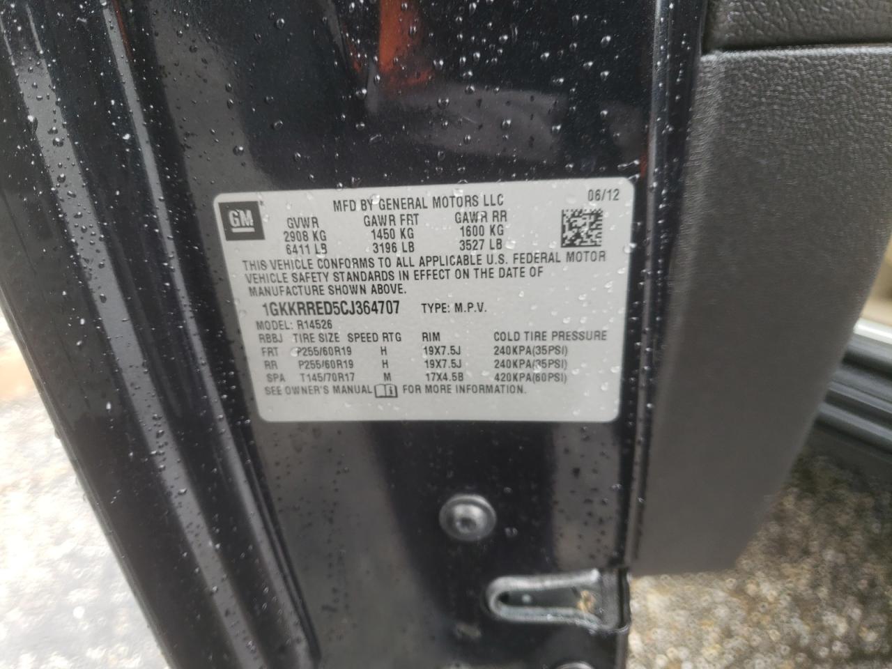 Photo 10 from auction – 2012 GMC ACADIA SLT with VIN 1GKKRRED5CJ364707