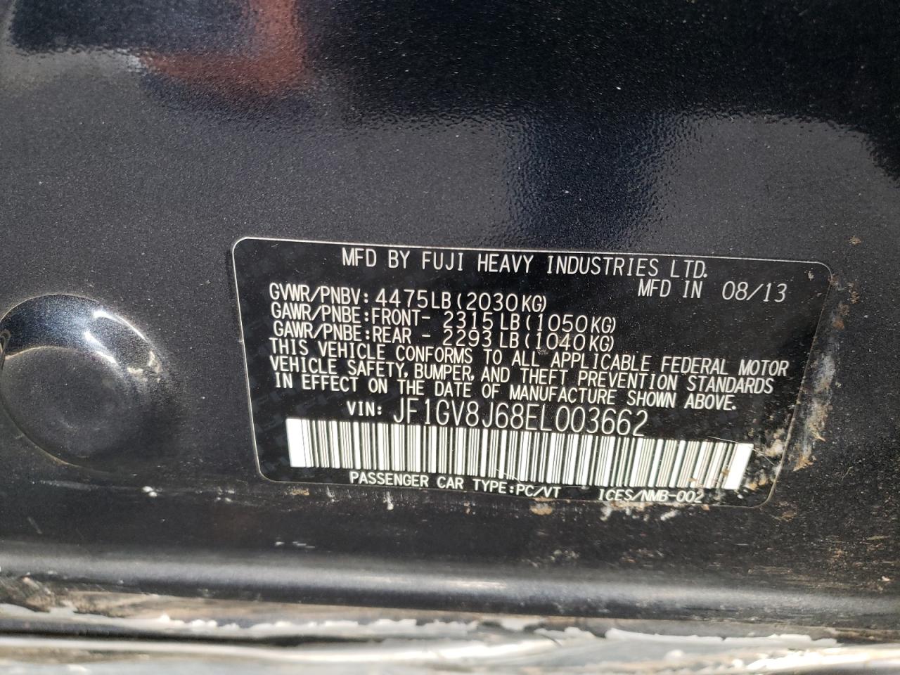 Photo 10 from auction – 2014 SUBARU IMPREZA WR with VIN JF1GV8J68EL003662