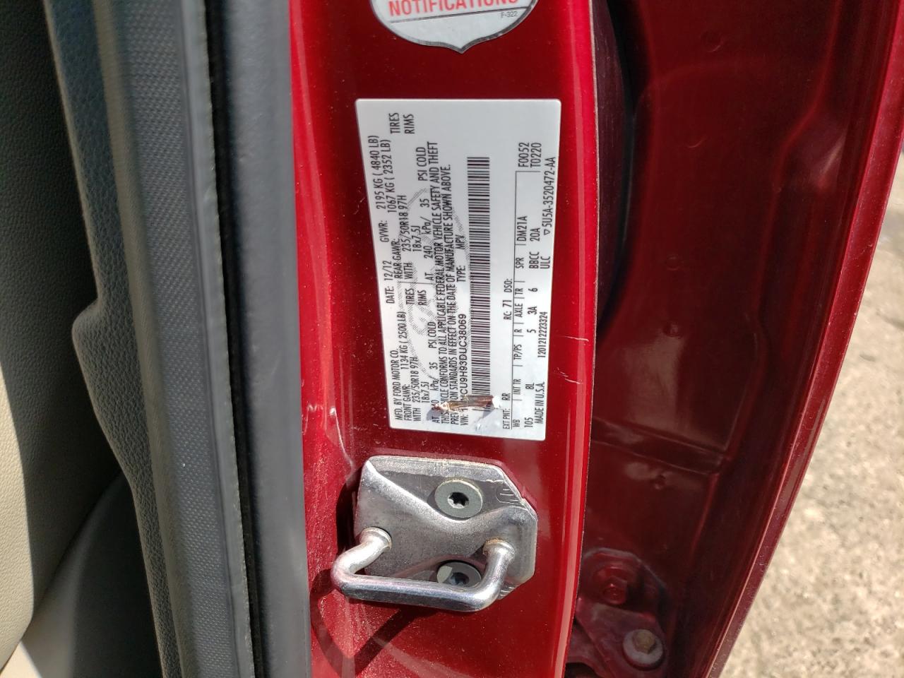 Photo 10 from auction – 2013 FORD ESCAPE SEL with VIN 1FMCU9H93DUC38069