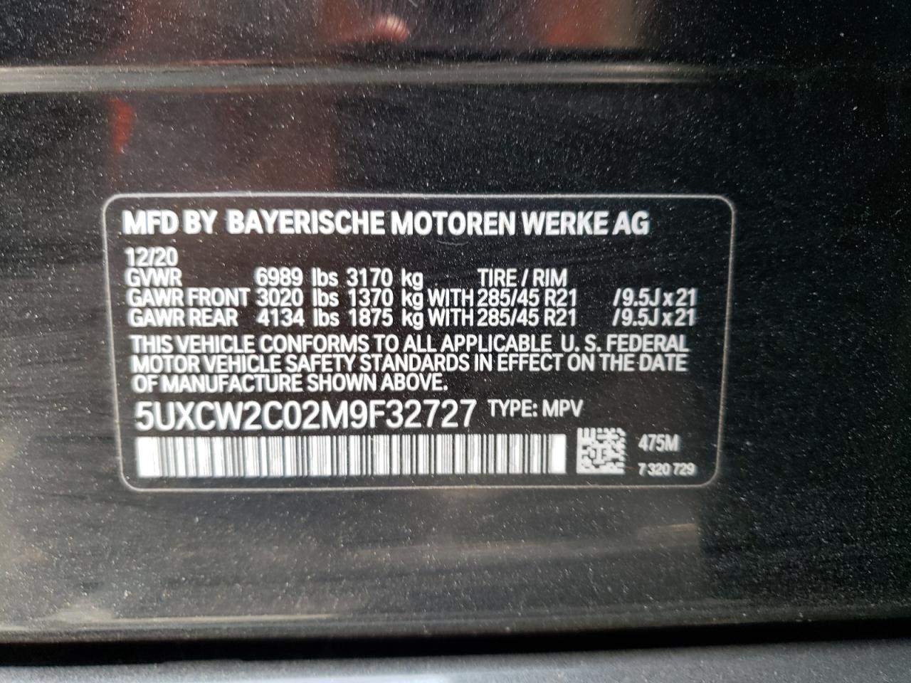Photo 10 from auction – 2021 BMW X7 XDRIVE4 with VIN 5UXCW2C02M9F32727