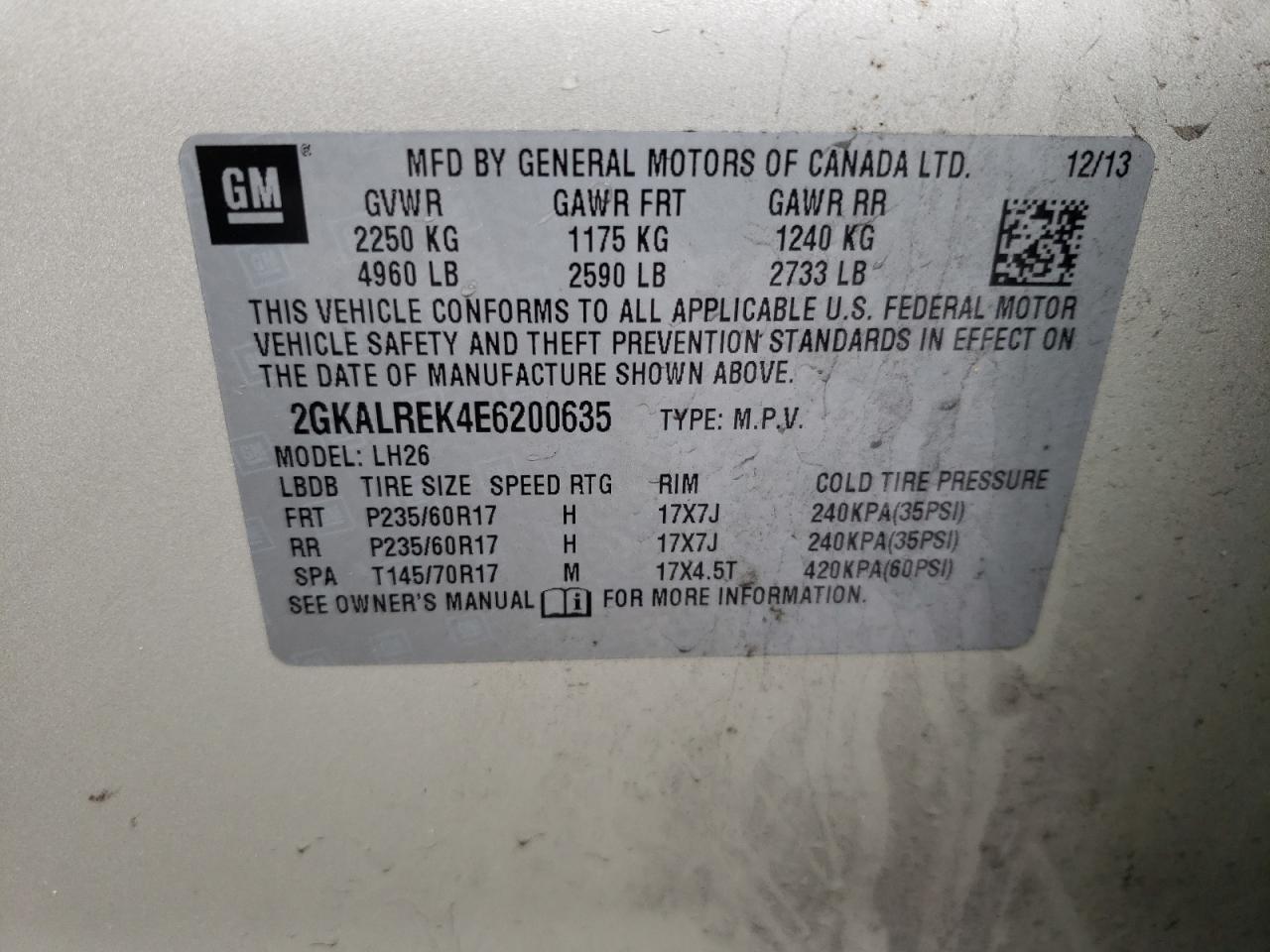 Photo 10 from auction – 2014 GMC TERRAIN SL with VIN 2GKALREK4E6200635