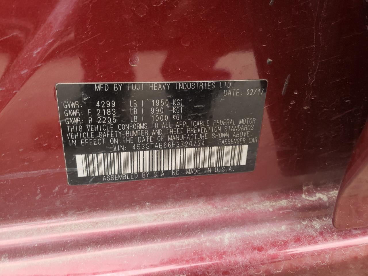 Photo 10 from auction – 2017 SUBARU IMPREZA PR with VIN 4S3GTAB66H3720734