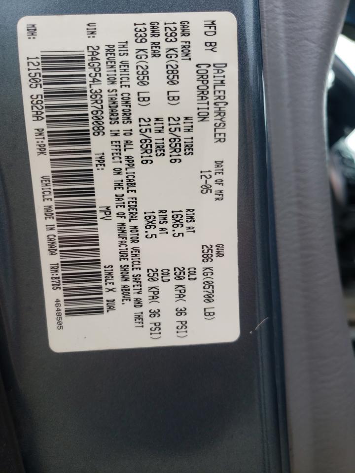 Photo 10 from auction – 2006 CHRYSLER TOWN & COU with VIN 2A4GP54L36R760086