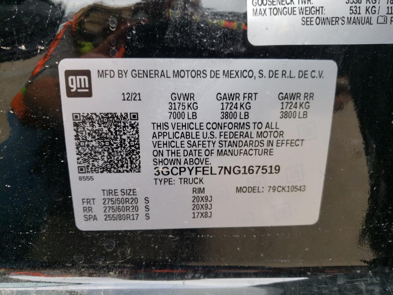 Photo 10 from auction – 2022 CHEVROLET SILVERADO with VIN 3GCPYFEL7NG167519