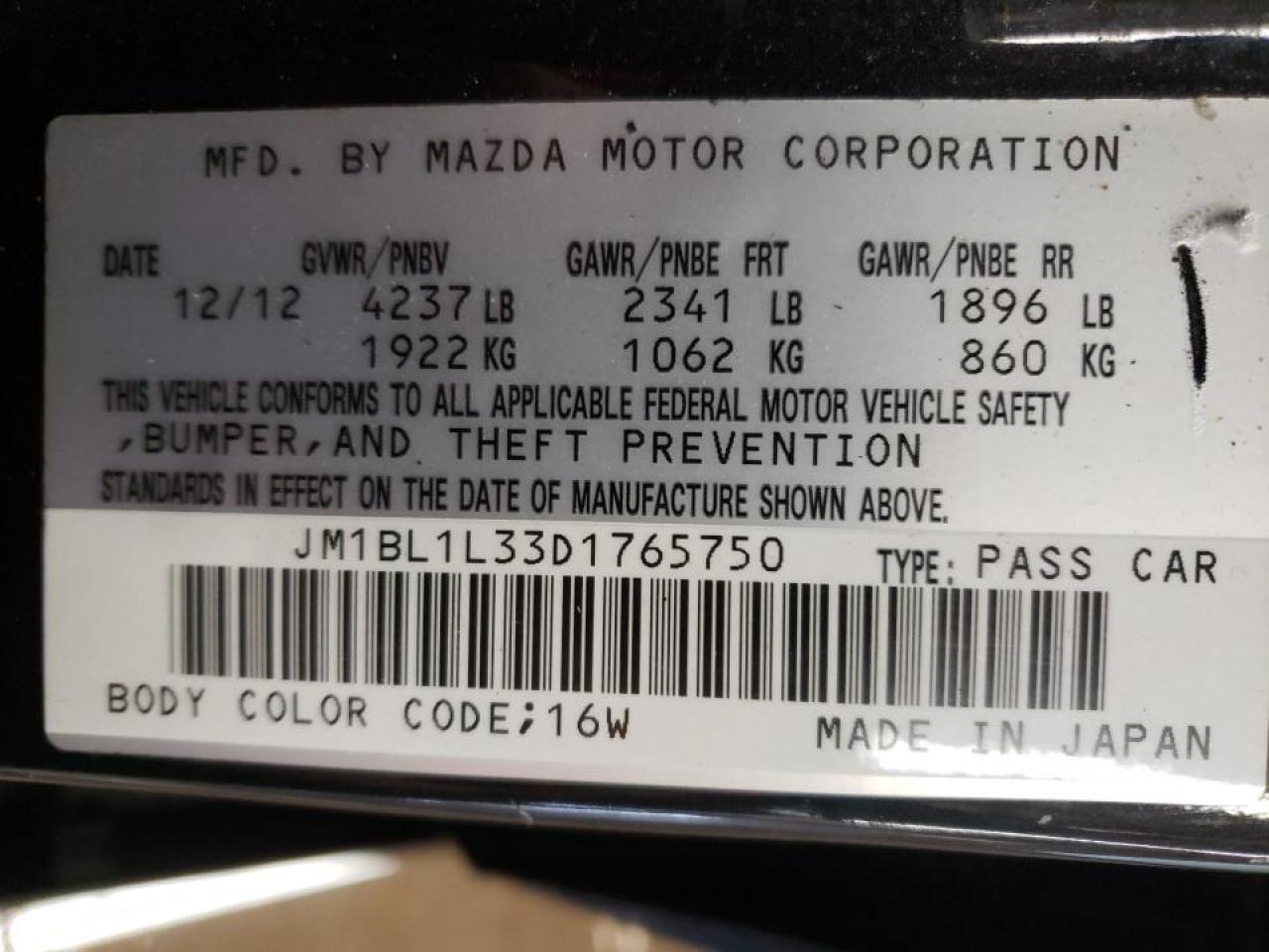 Photo 10 from auction – 2013 MAZDA SPEED 3 with VIN JM1BL1L33D1765750