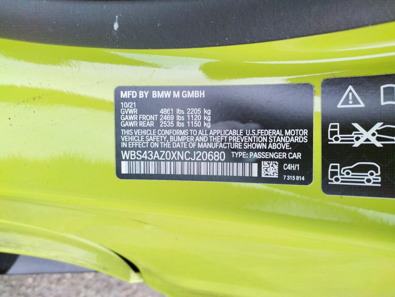 Photo 10 from auction – 2022 BMW M4 COMPETI with VIN WBS43AZ0XNCJ20680