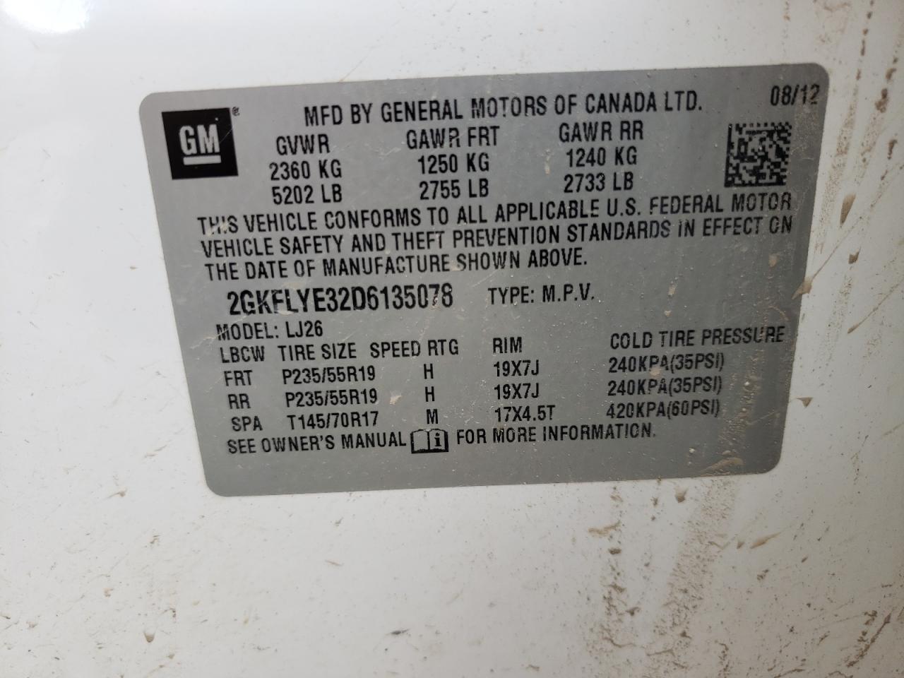 Photo 10 from auction – 2013 GMC TERRAIN DE with VIN 2GKFLYE32D6135078