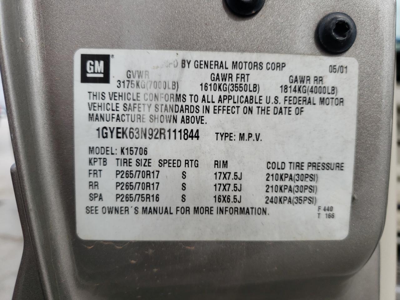 Photo 10 from auction – 2002 CADILLAC ESCALADE L with VIN 1GYEK63N92R111844