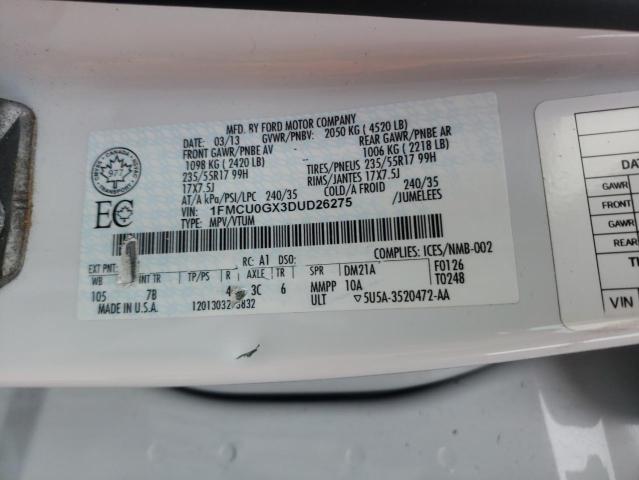 Photo 10 from auction – 2013 FORD ESCAPE SE with VIN 1FMCU0GX3DUD26275