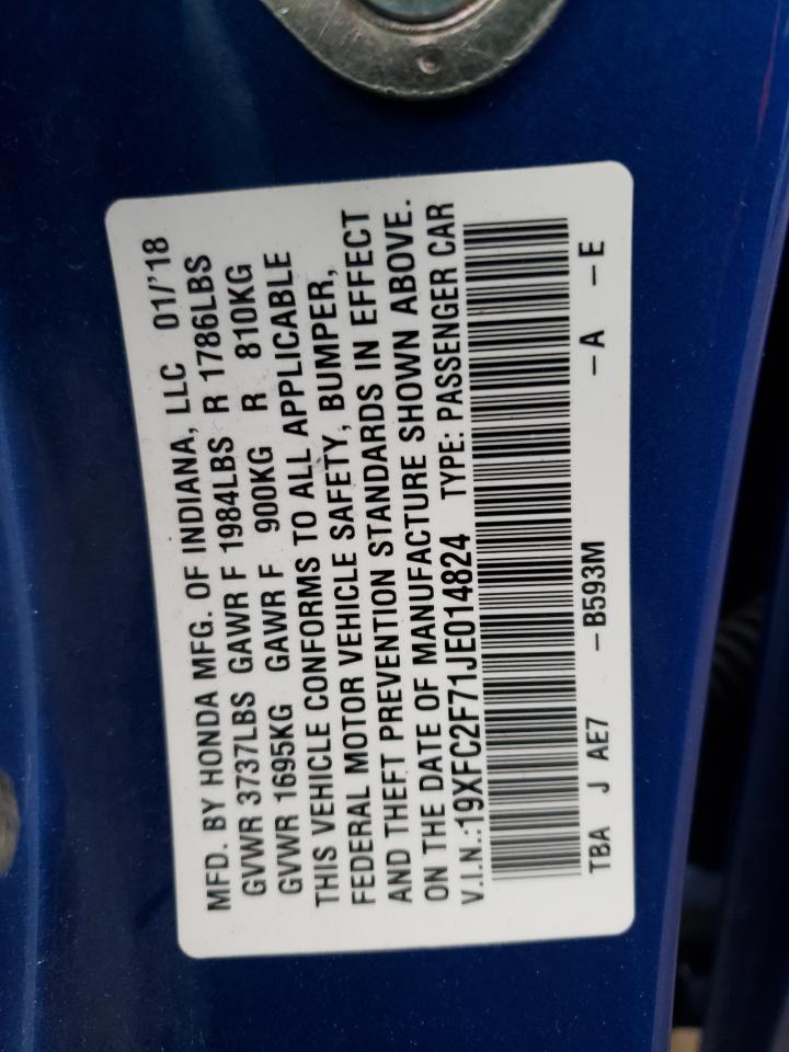 Photo 10 from auction – 2018 HONDA CIVIC EX with VIN 19XFC2F71JE014824