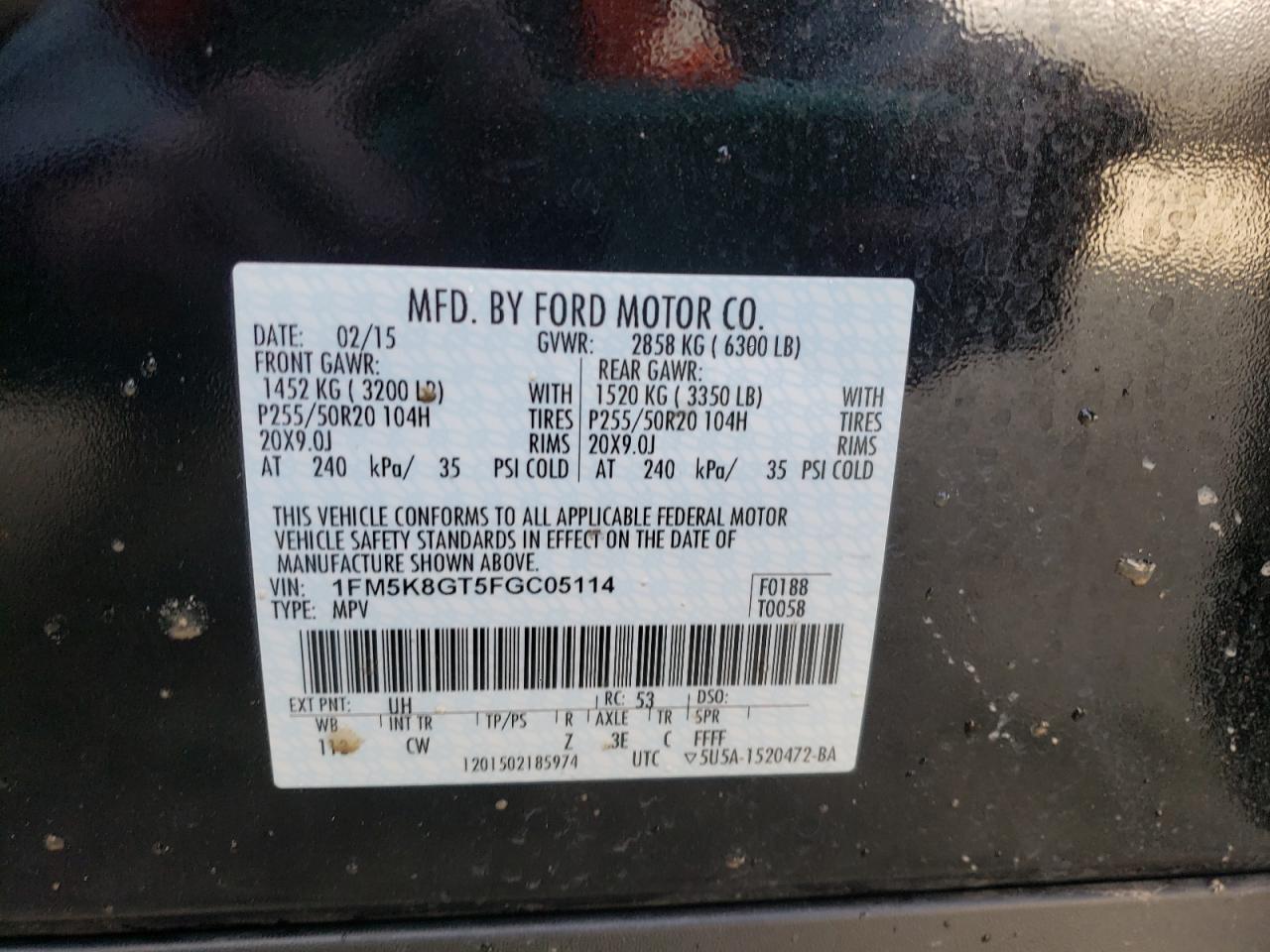 Photo 10 from auction – 2015 FORD EXPLORER S with VIN 1FM5K8GT5FGC05114