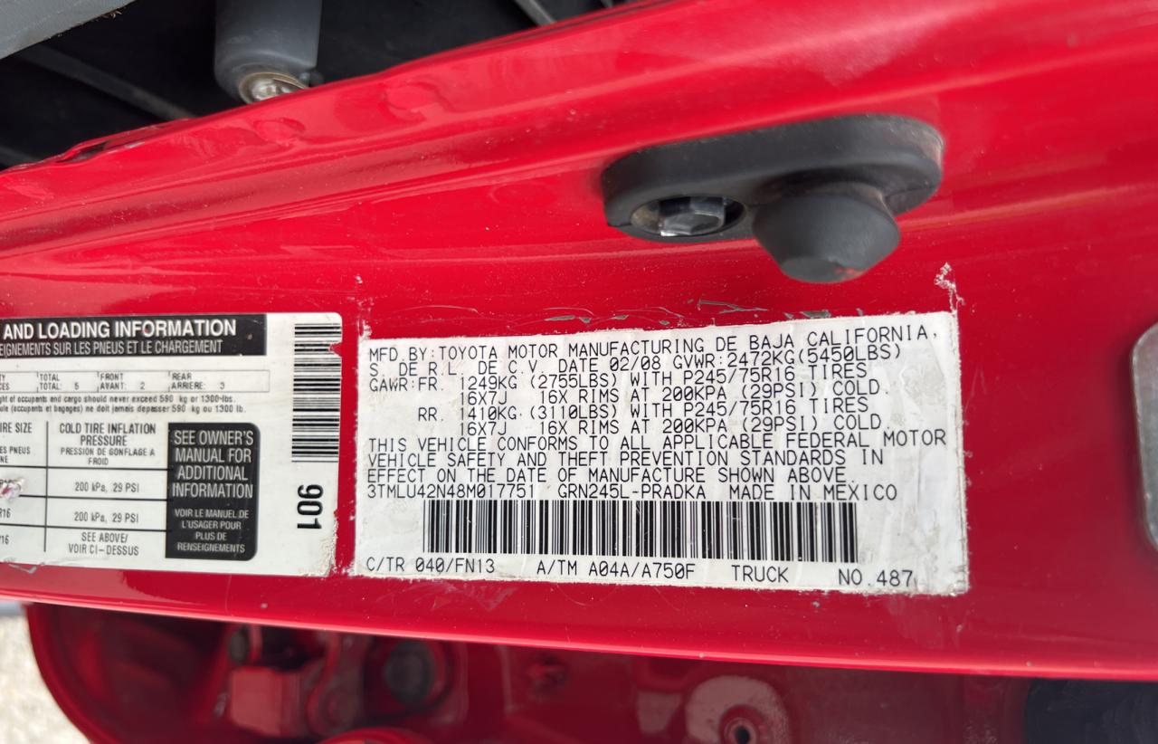 Photo 10 from auction – 2008 TOYOTA TACOMA DOU with VIN 3TMLU42N48M017751