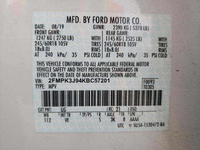 Photo 10 from auction – 2019 FORD EDGE SEL with VIN 2FMPK3J94KBC57201