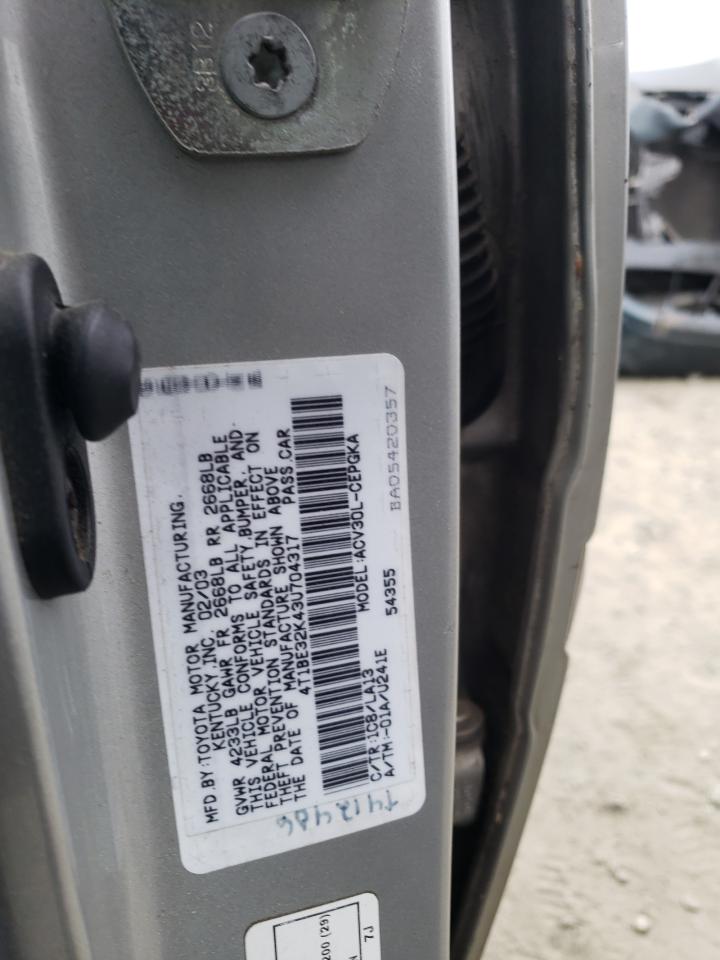 Photo 10 from auction – 2003 TOYOTA CAMRY with VIN 4T1BE32K43U704317