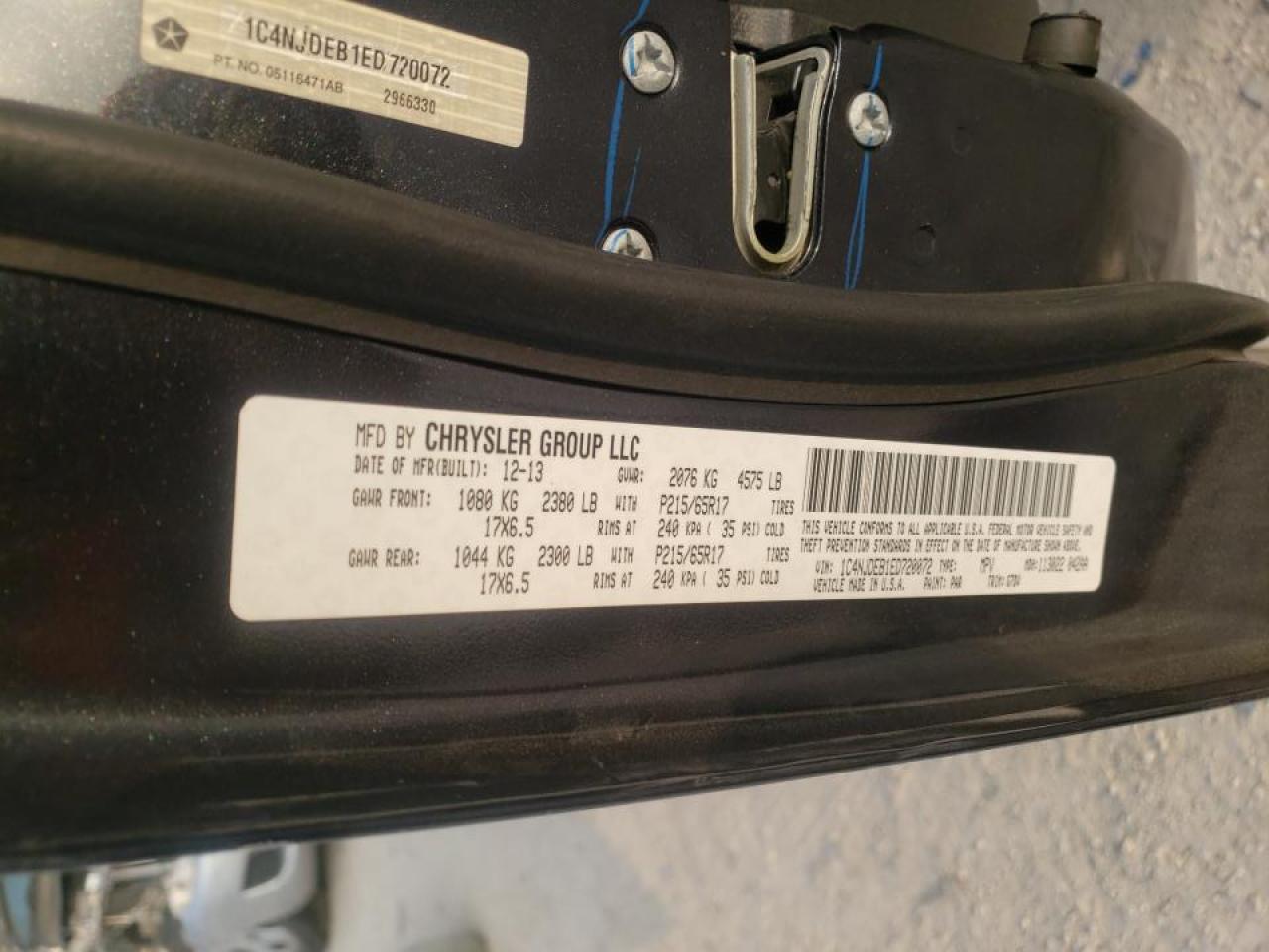 Photo 10 from auction – 2014 JEEP COMPASS LA with VIN 1C4NJDEB1ED720072